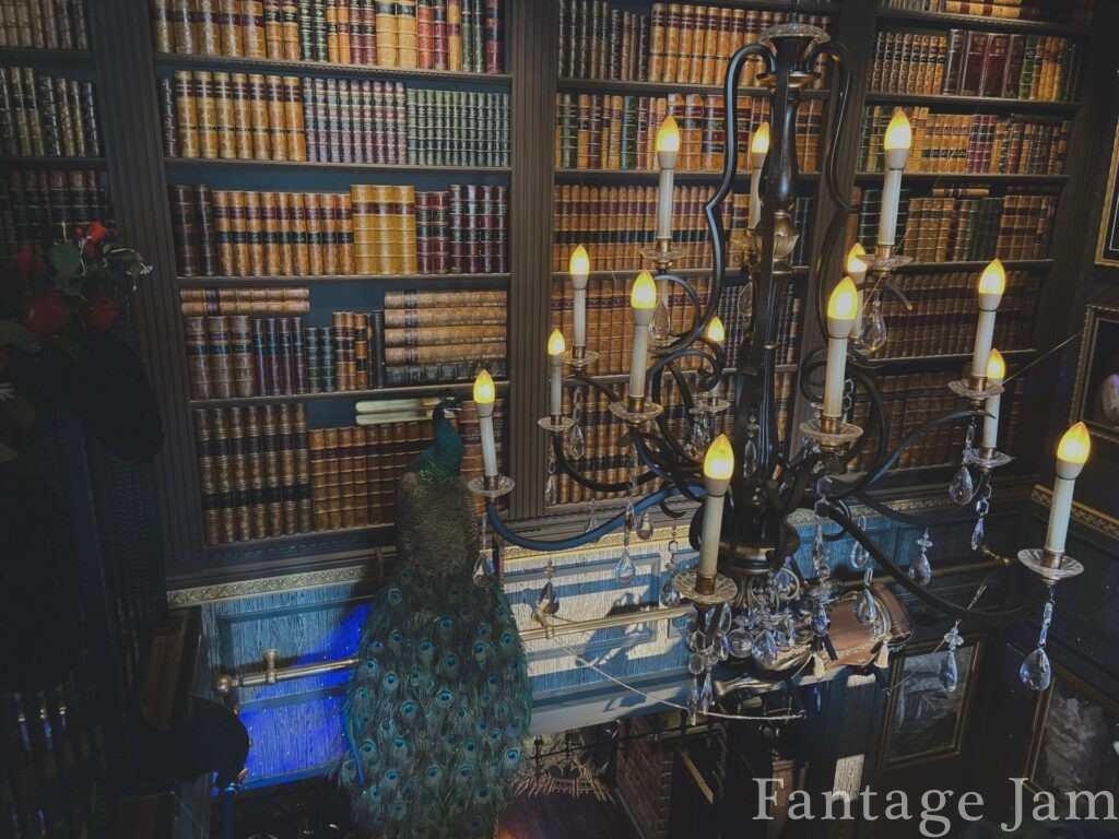 チェンバーオブレイブン二階から見た本棚の装飾
